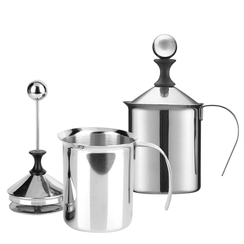 Stainless Steel Double Strainer Milk Frother Manual Milk Foamer Coffee Utensils for Cappuccinos Latte (400cc), Size: 1