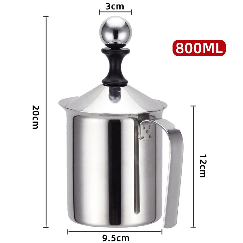 Stainless Steel Double Strainer Milk Frother Manual Milk Foamer Coffee Utensils for Cappuccinos Latte (400cc), Size: 1