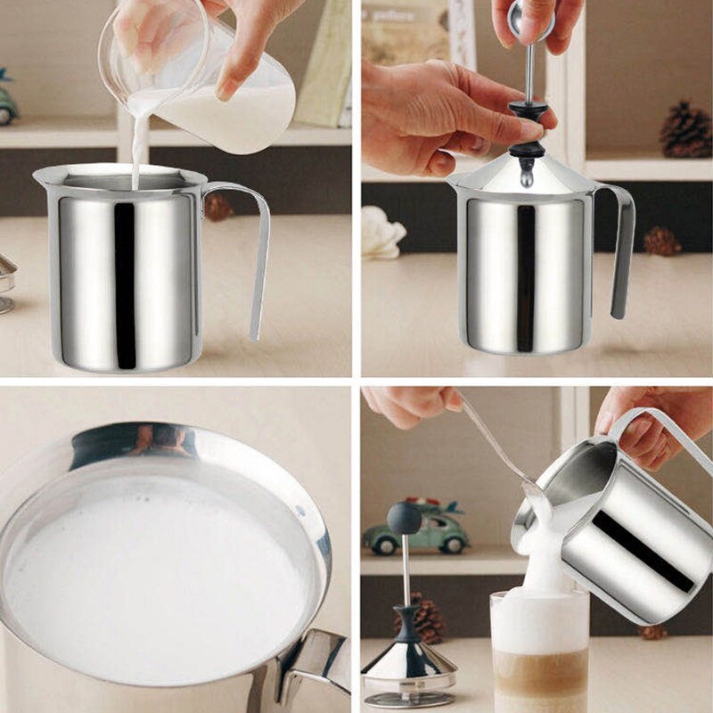 Manual Milk Frother Foam Maker Coffee Milk Double Mesh Milk
